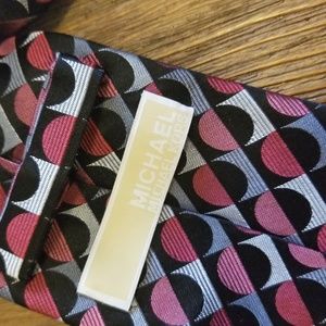 Michael Kors Silk Necktie, Red and Black Circles